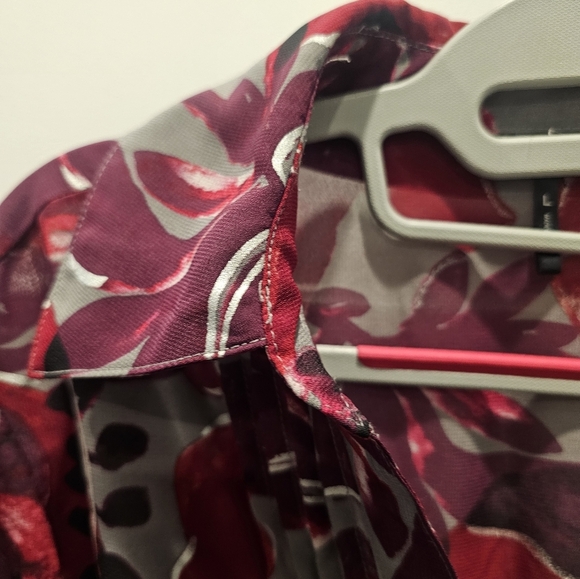 Daisy Fuentes Sheer Floral Tunic Top Sangria Combo Size Large - Picture 4 of 10